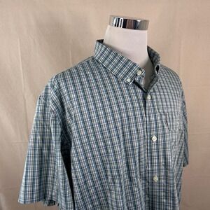 Duluth Trading 2XL Relaxed Fit Button Down Shirt Green Blue Plaid Coolmax Mens